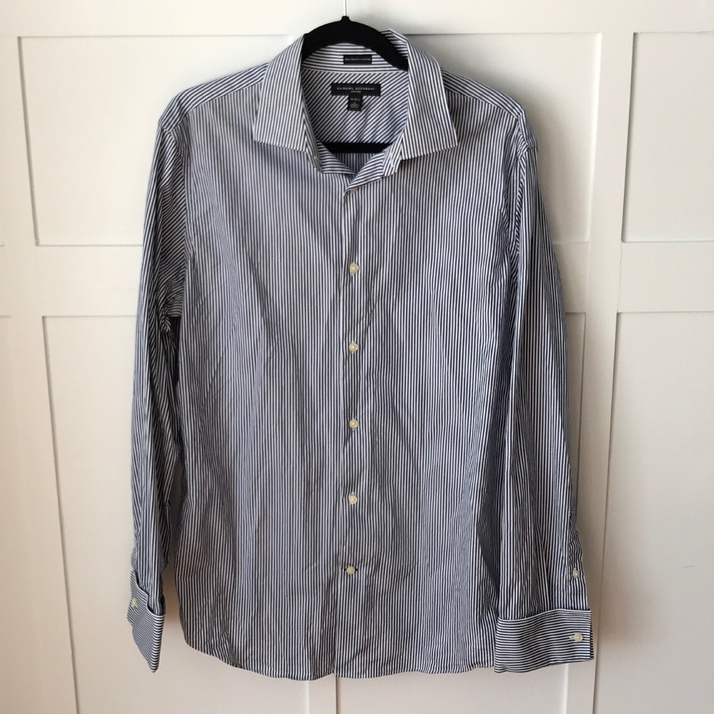 Banana Republic Navy Pinstripe Fitted Dress Shirt